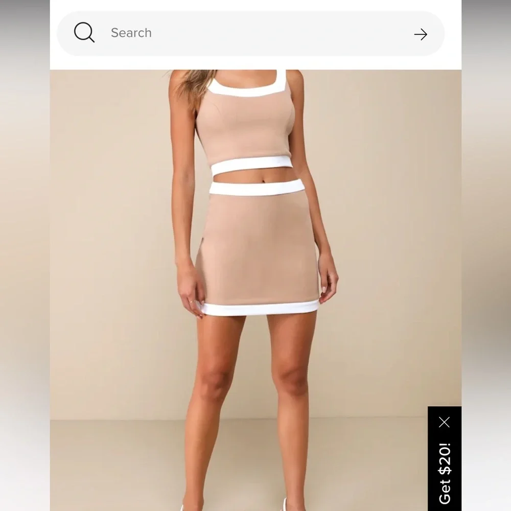 Lulu's Beige and White Mini Skirt only